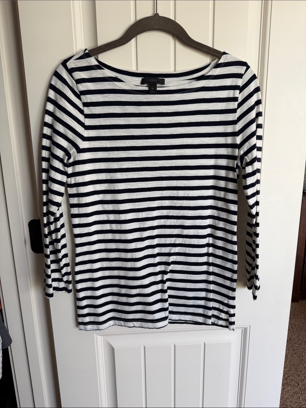 J. Crew Black & White Striped Boatneck Long-Sleeve Top